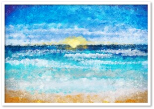 海边日出美景油画