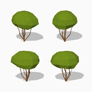 四棵卡通风格绿色树木