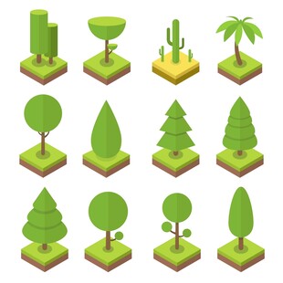 等距风格树木植物集合