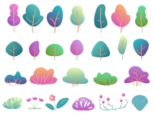 多彩卡通树叶花卉素材集