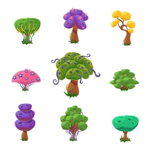 卡通风格多彩树木集合