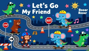 儿童趣味交通主题卡通场景