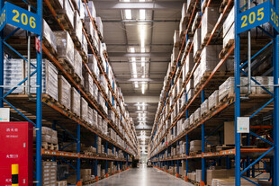 大型仓库内部货架场景