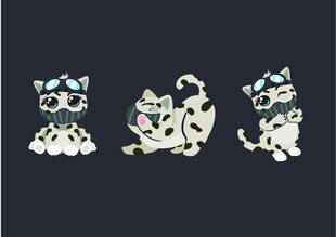 三只可爱猫咪卡通雪豹豹子