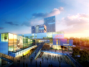 现代城市商业建筑城市综合体夜景