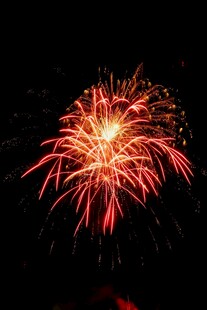 夜空中绚烂的红色烟花