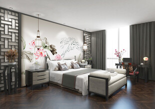 中式典雅卧室室内场景