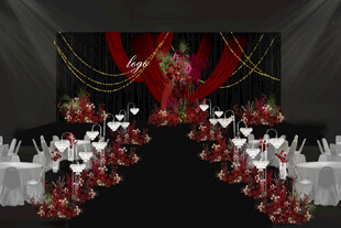 黑色背景红色布幔造型主舞台