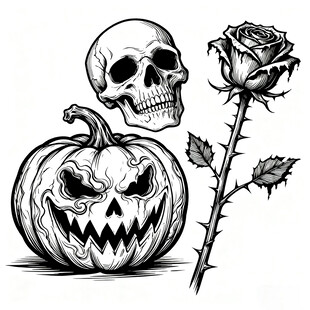 南瓜骷髅玫瑰万圣节元素