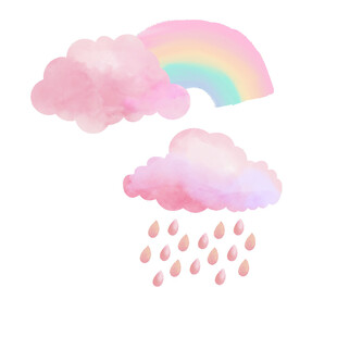梦幻水彩雨云与彩虹