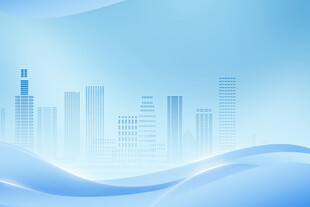 城市天际线与蓝色波浪背景