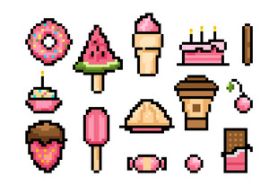 像素风美味甜品图标集