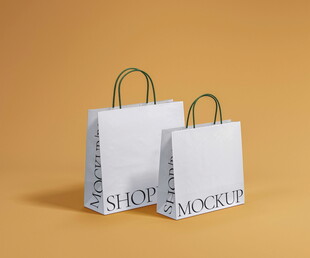 简约白色购物纸袋展示样机贴图效