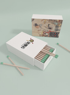 复古图案火柴盒与火柴样机效果