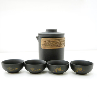中式黑陶茶具套装展示