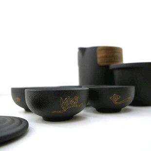 中式黑金茶具套装展示