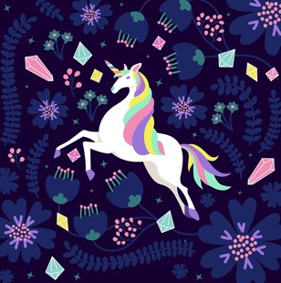 梦幻独角兽在繁花中起舞