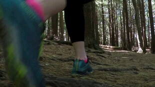 林间徒步者的动感瞬间