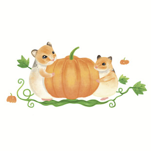 仓鼠与南瓜的可爱插画