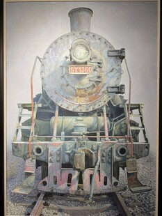 复古蒸汽火车头特写