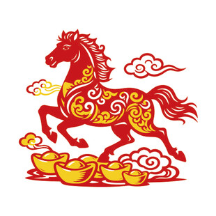 奔腾骏马送财剪纸图