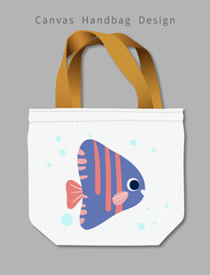 手绘小鱼图案帆布手提袋