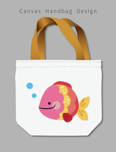 卡通小鱼图案帆布手提袋