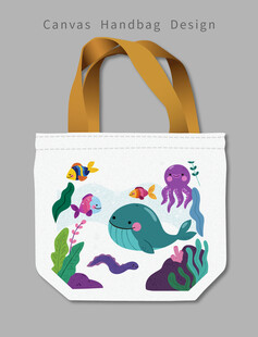 海洋动物图案帆布手提袋