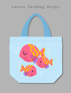 卡通小鱼图案手提帆布袋