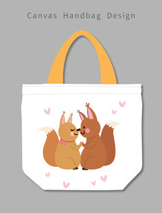 可爱松鼠印花手提帆布袋