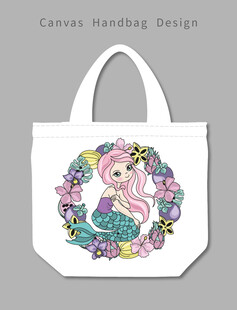 手绘美人鱼帆布包设计