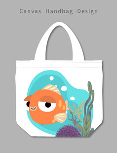 卡通小鱼帆布手提袋设计