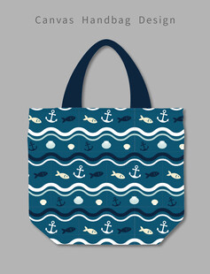 蓝白波浪帆布手提袋设计