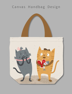 可爱猫咪图案手提帆布袋