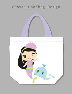 卡通女孩图案手提帆布包