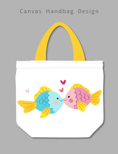 可爱小鱼图案手提帆布袋