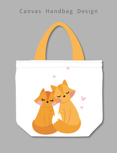 可爱双猫图案帆布手提袋