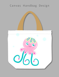 可爱章鱼图案帆布手提袋