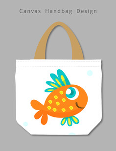 手绘卡通鱼图案帆布袋