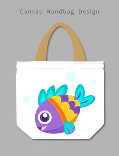 彩色小鱼图案手提帆布袋