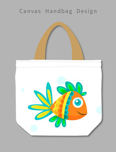 手绘小鱼帆布包设计