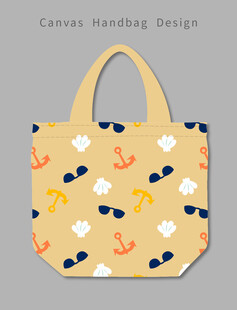 锚与眼镜图案帆布手提包