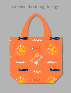 橙色小鱼图案手提帆布包