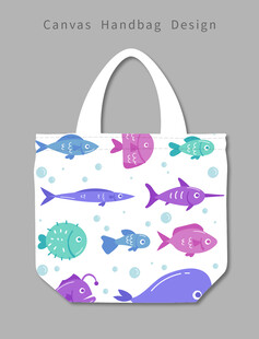多彩小鱼图案帆布手提袋