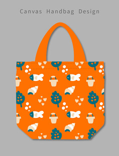 橙色花卉图案手提包设计