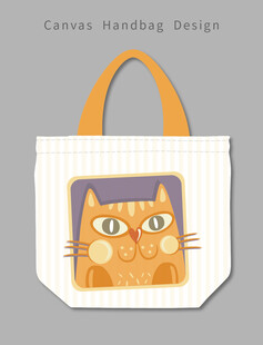 手绘猫咪图案帆布手提袋