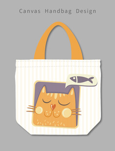 可爱猫咪图案手提帆布袋