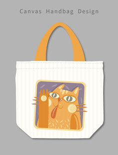 卡通猫咪图案手提帆布包