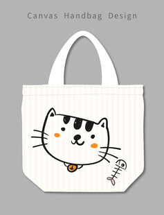 可爱猫咪图案手提帆布袋