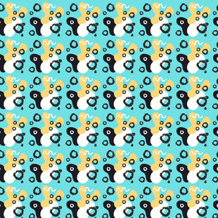 蓝底卡通图案无缝背景图